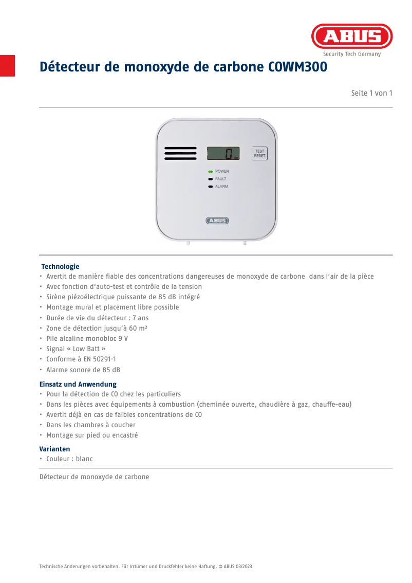 Imagen de la primera página del manual del dispositivo COWM300