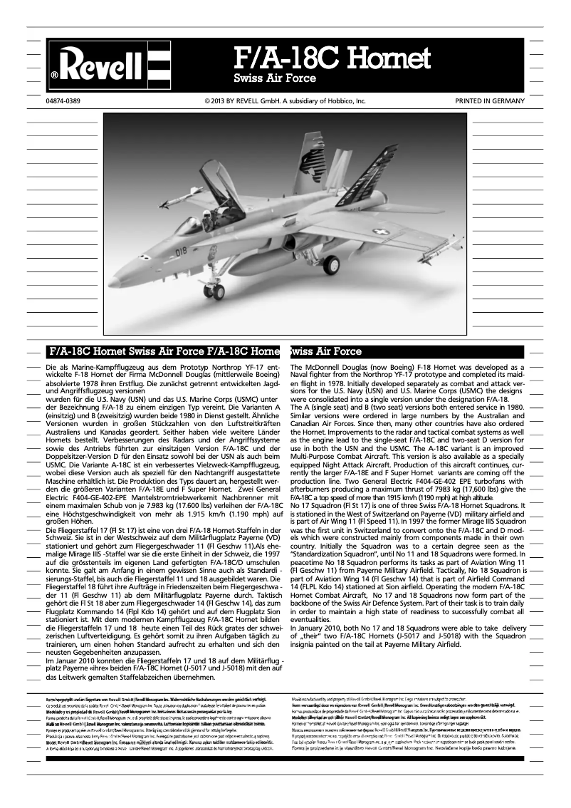 Página 1 del manual Manual de usuario Revell F/A-18C Hornet Swiss Air Force