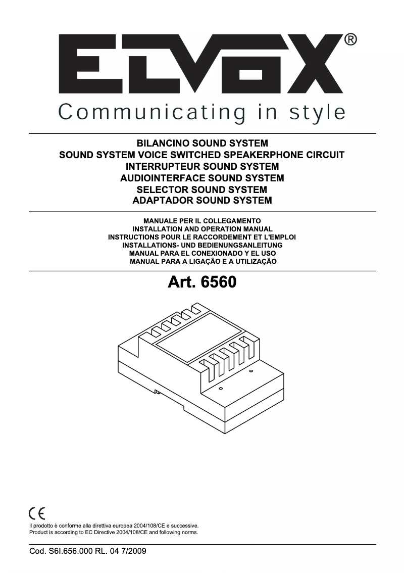Imagen de la primera página del manual del dispositivo ELVOX 6560