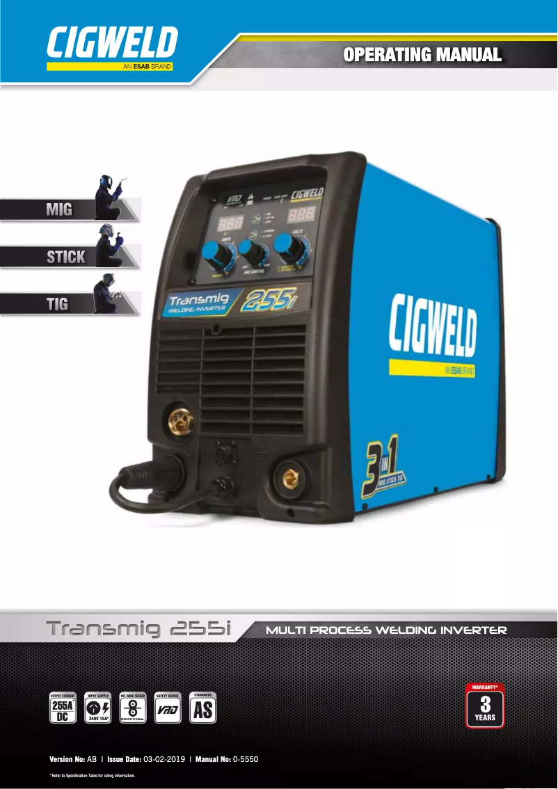 Página nº 1 - Manual de usuario Cigweld Transmig 255i