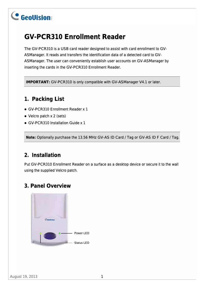 Página nº 1 - Manual de usuario Geovision GV-PCR310