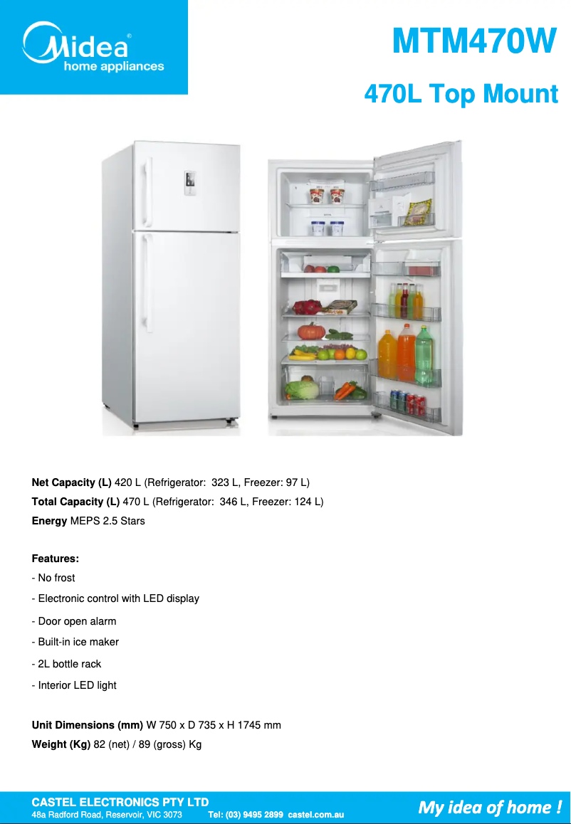 Página 1 del manual Ficha técnica Midea MTM470W