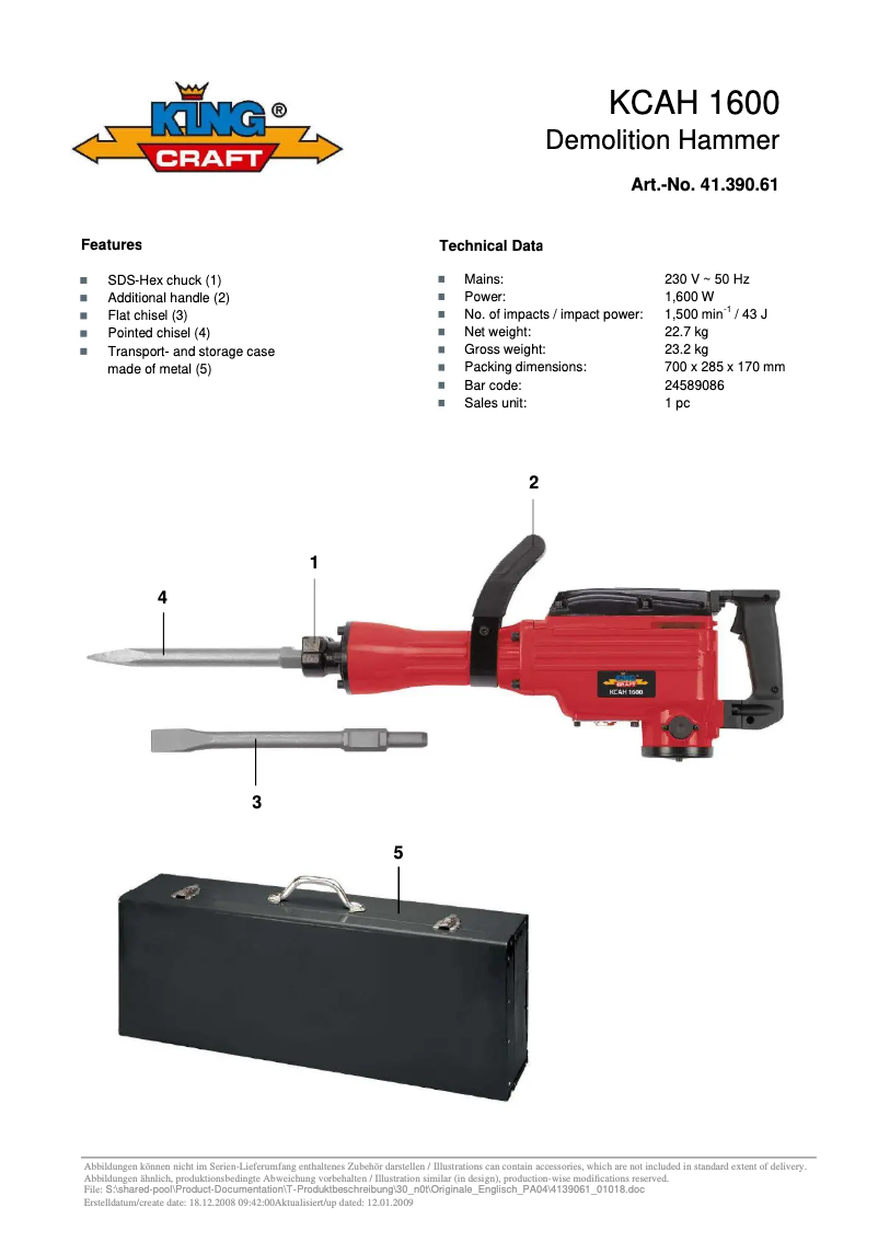 Imagen de la primera página del manual del dispositivo KCAH 1600