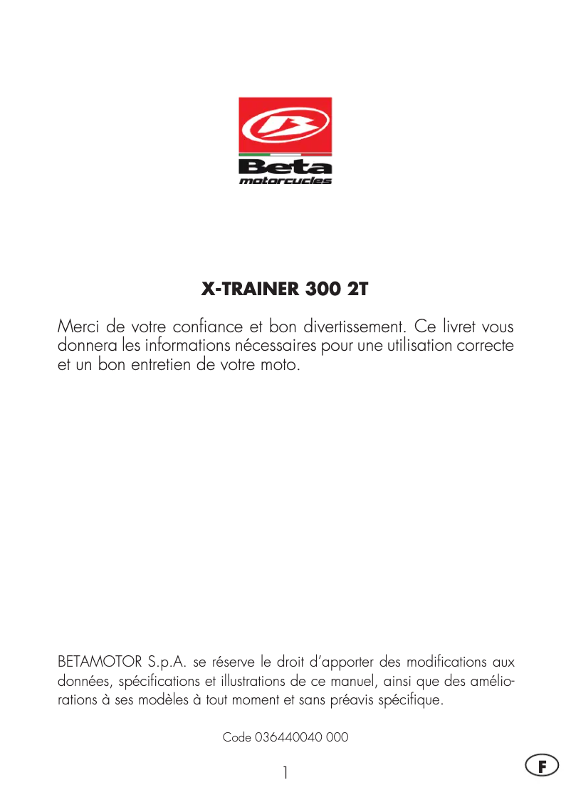 Página 1 del manual Manual de usuario Beta Xtrainer 2T 300 (2016)