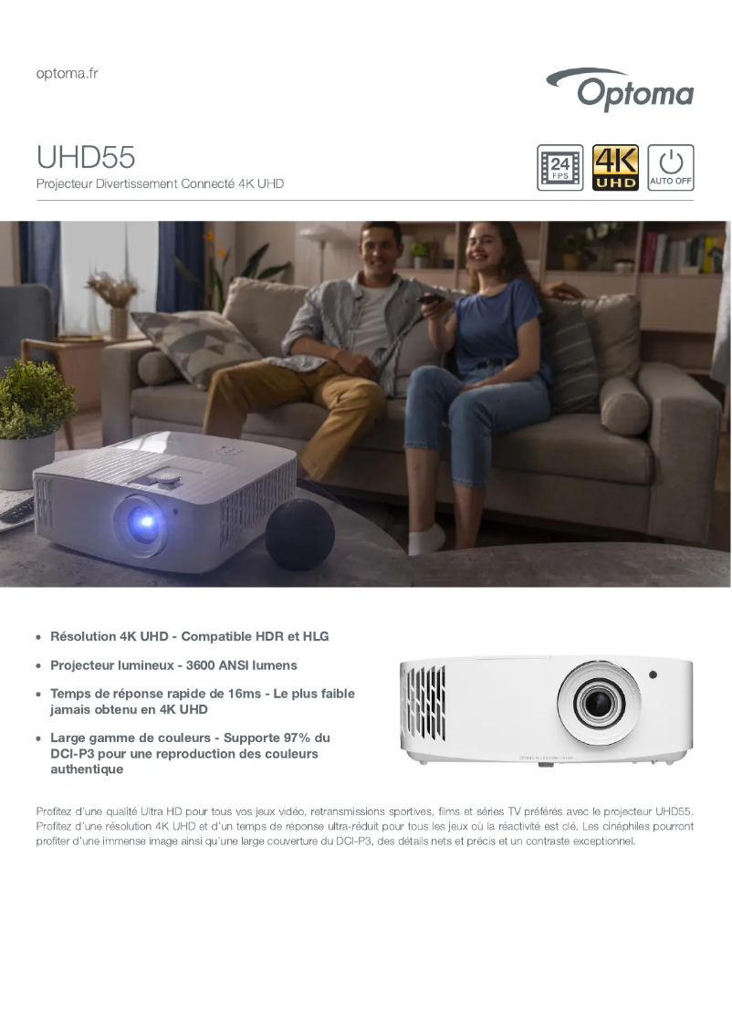 Página 1 del manual Ficha técnica Optoma UHD55