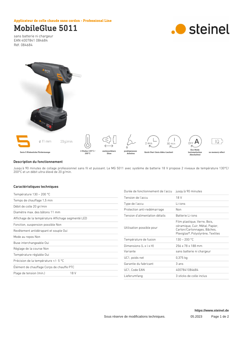 Página nº 1 - Ficha técnica Steinel MobileGlue 5011