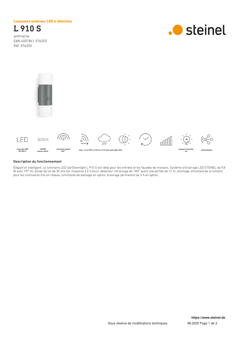 Página 1 del manual Ficha técnica Steinel L 910 S