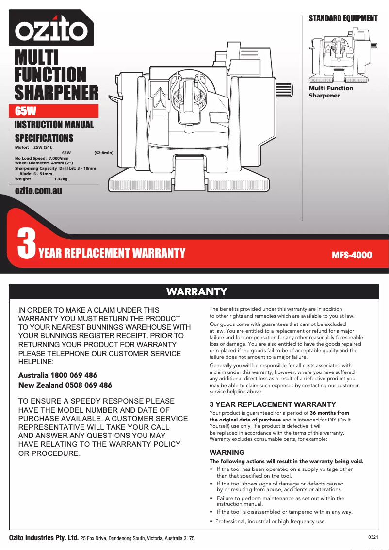 Imagen de la primera página del manual del dispositivo MFS-4000