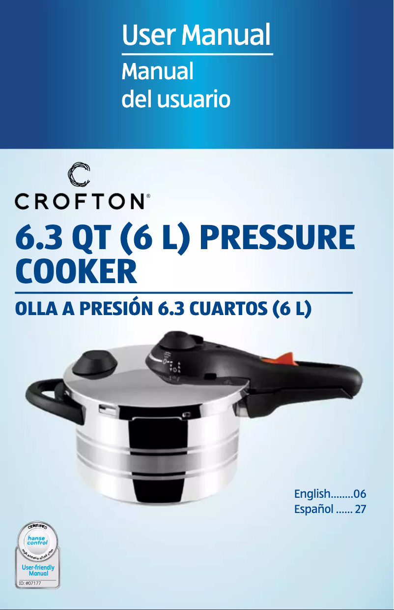 Página 1 del manual Manual de usuario Crofton Pressure Cooker Premium 6.0 L