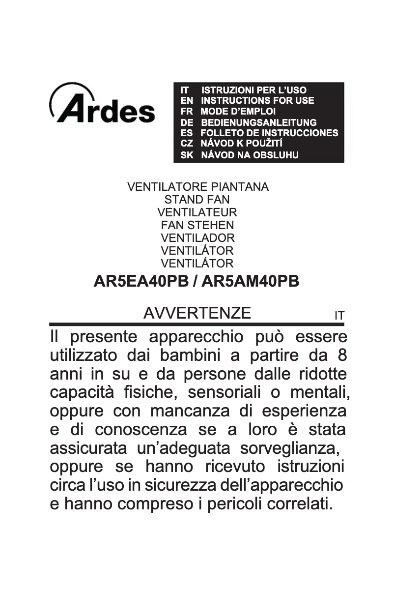 Imagen de la primera página del manual del dispositivo AR5EA40PB