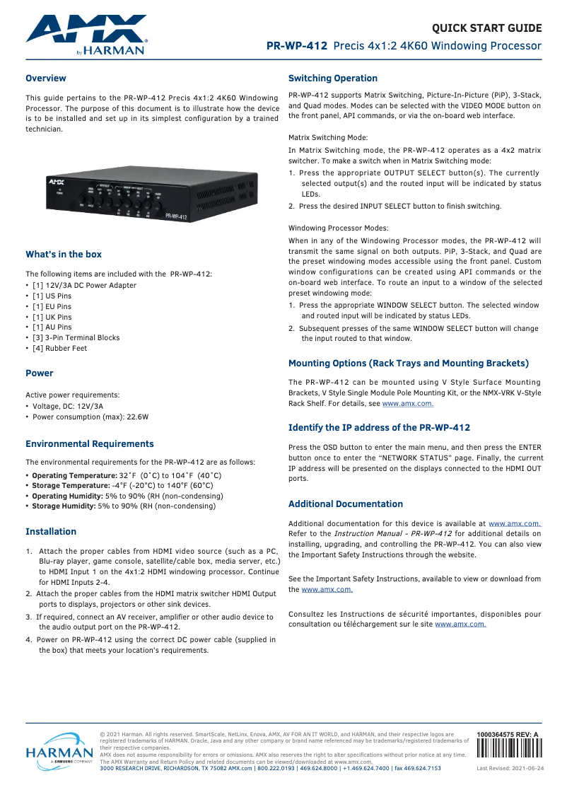 Imagen de la primera página del manual del dispositivo PR-WP-412