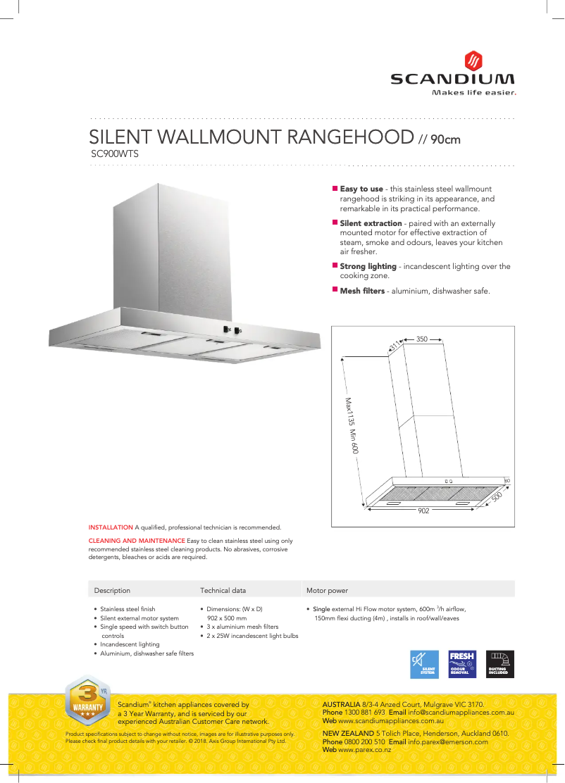 Página 1 del manual Ficha técnica Scandium SC900WTS
