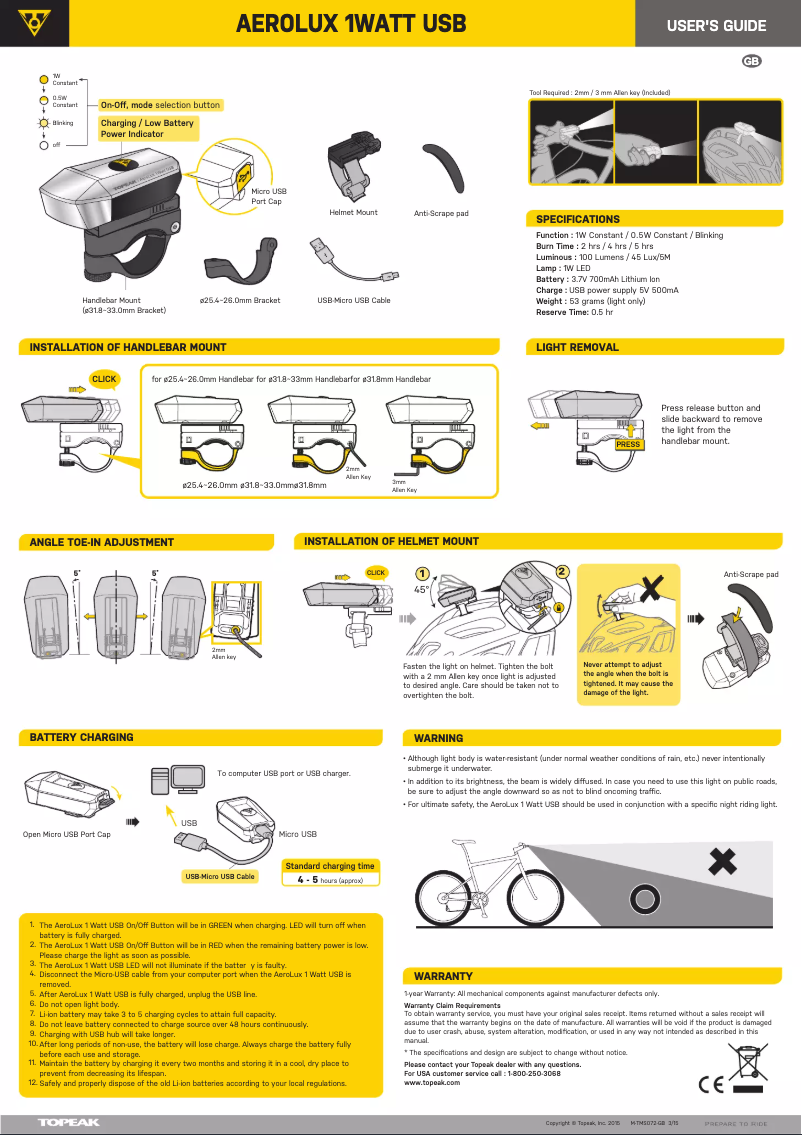 Página 1 del manual Manual de usuario Topeak AeroLux