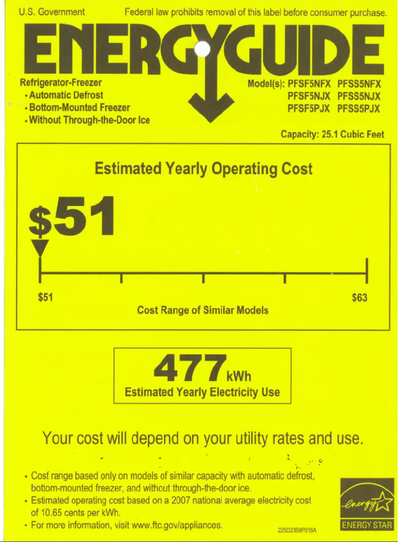 Página 1 del manual Etiqueta energética GE Profile PFSF5NFXBB