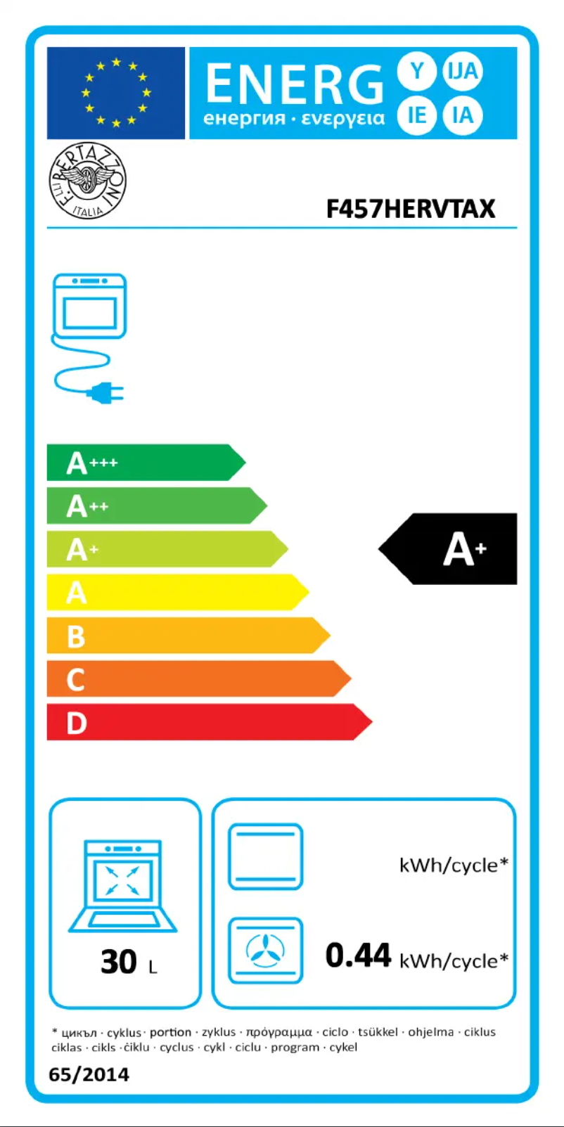 Página 1 del manual Etiqueta energética Bertazzoni F457HERVTNE