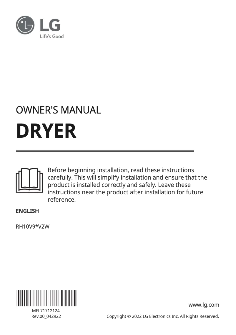 Imagen de la primera página del manual del dispositivo RH10V9AV2W