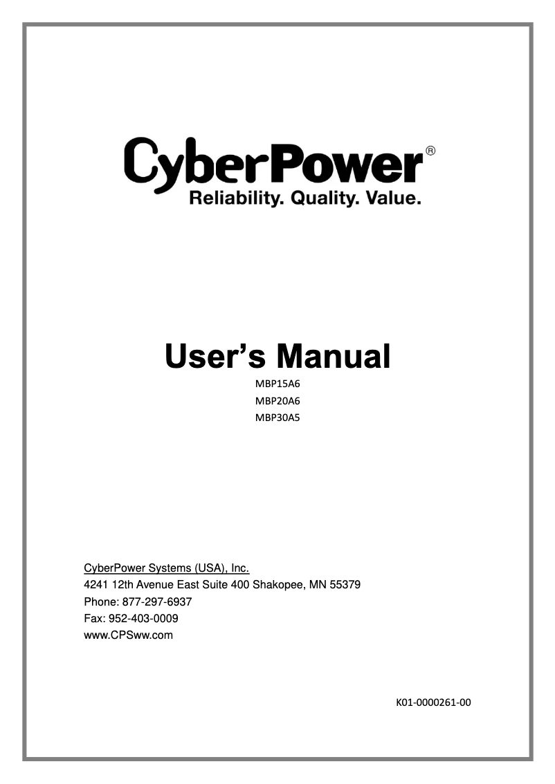 Página 1 del manual Manual de usuario CyberPower MBP20A6