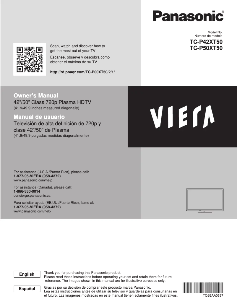 Imagen de la primera página del manual del dispositivo Viera TC-P42XT50