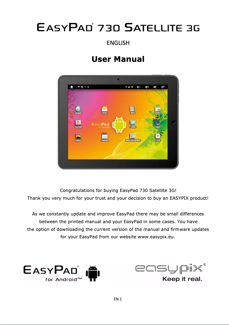 Imagen de la primera página del manual del dispositivo EasyPad 730 Satellite 3G
