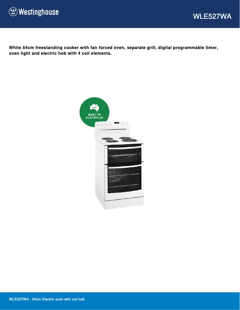 Página 1 del manual Ficha técnica Westinghouse WLE527WA