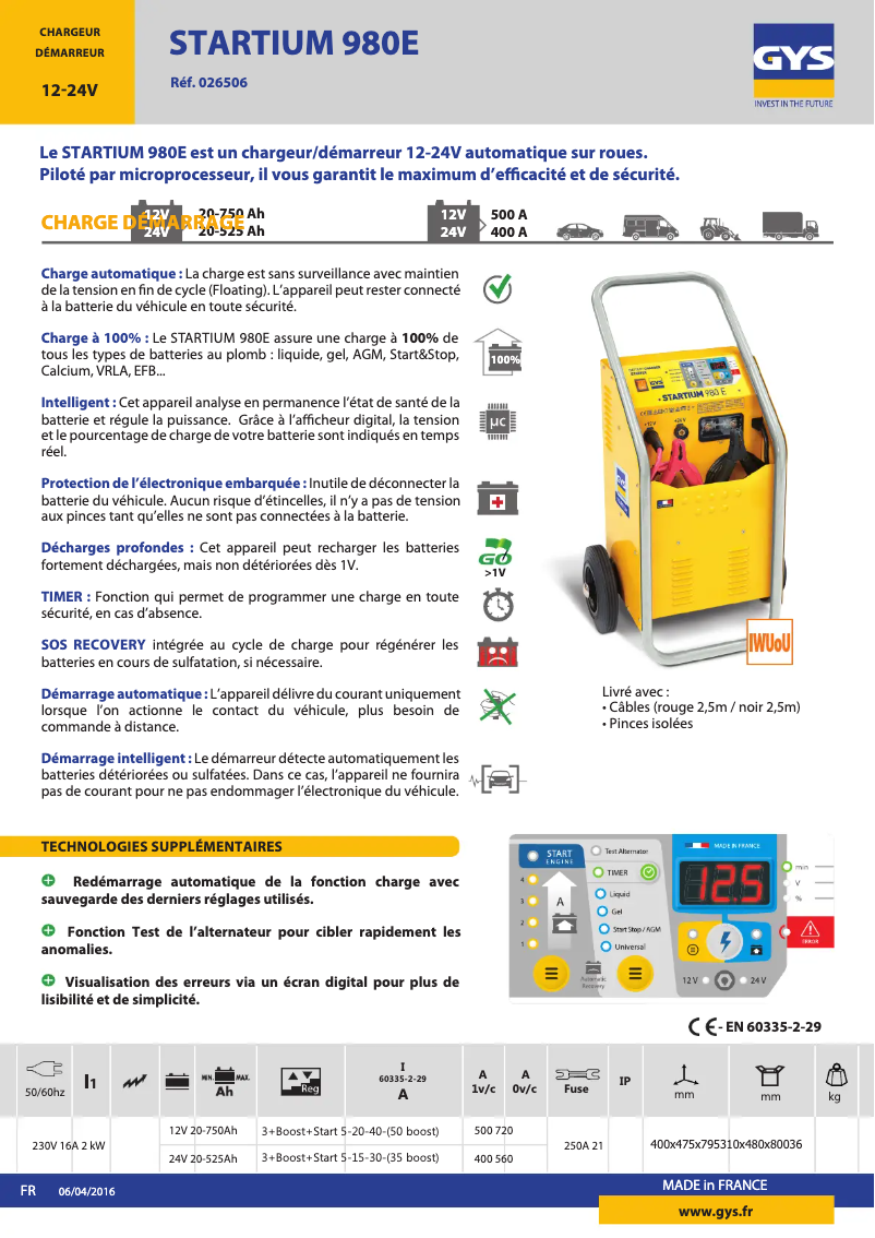 Página 1 del manual Ficha técnica GYS Startium 980E
