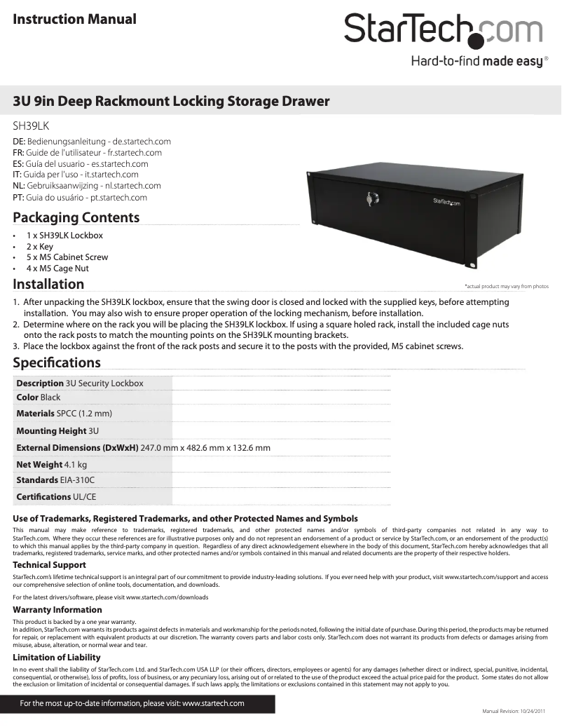 Imagen de la primera página del manual del dispositivo SH39LK
