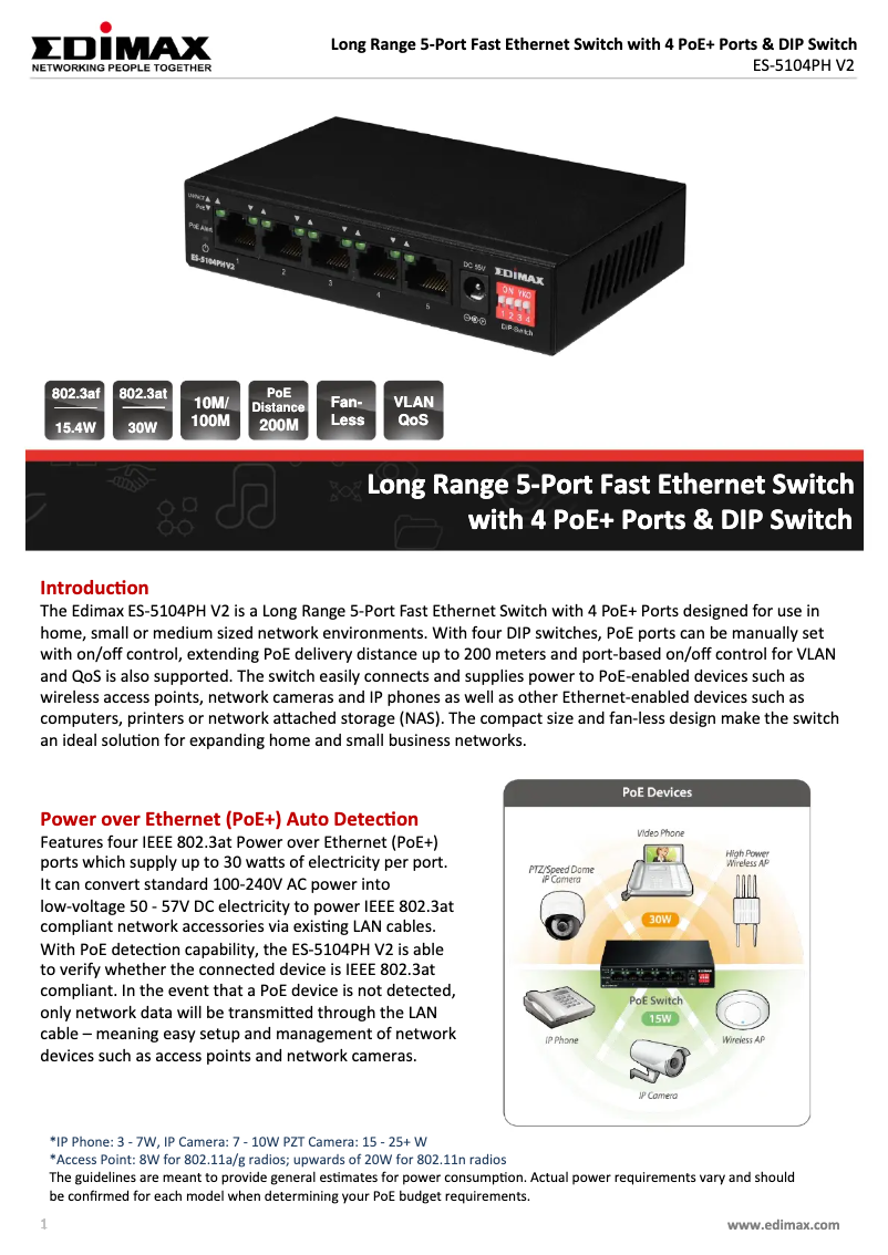 Página 1 del manual Ficha técnica Edimax ES-5104PH V2