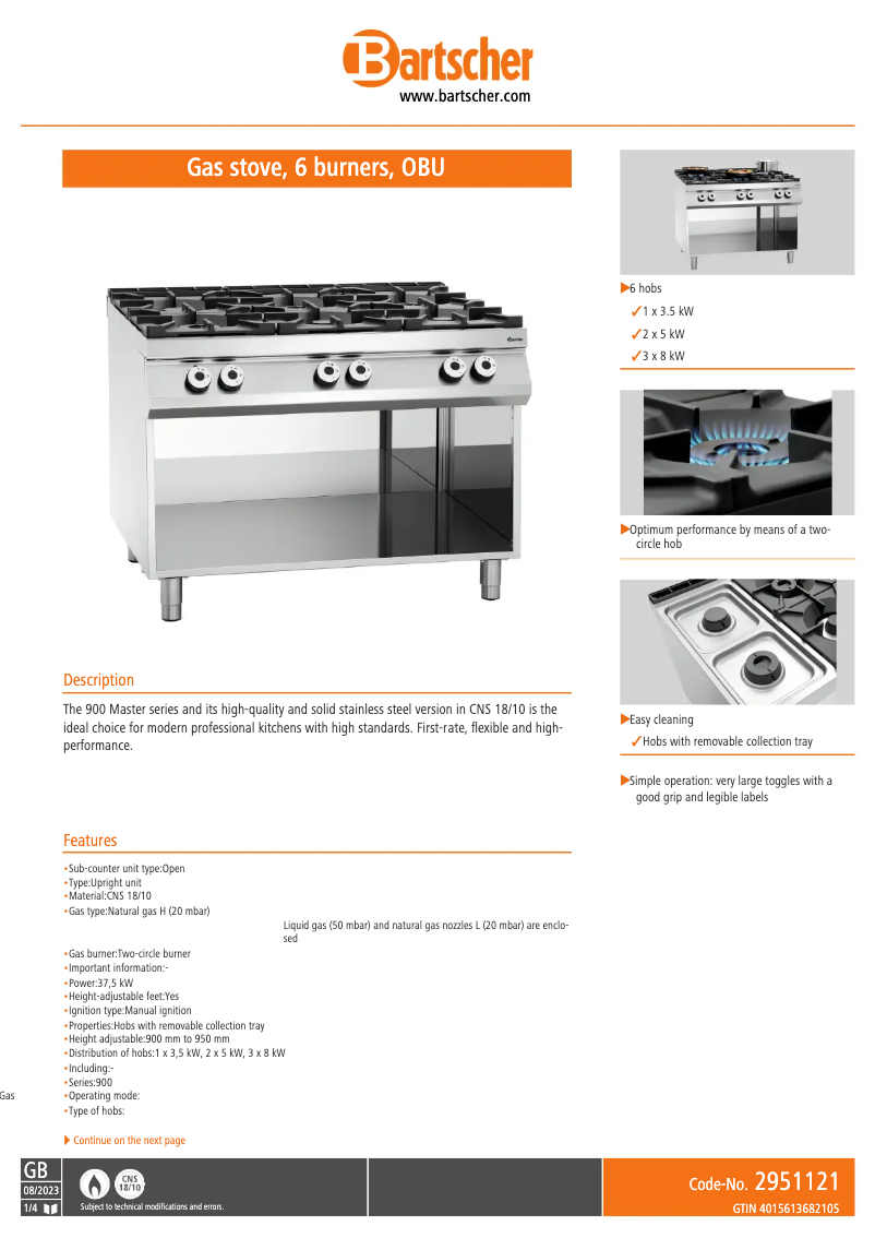 Página 1 del manual Ficha técnica Bartscher 2951121