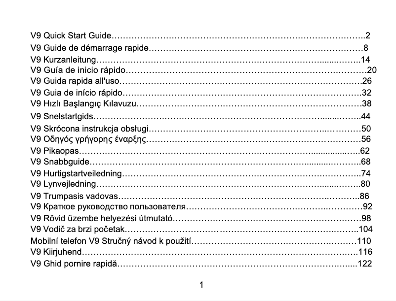 Imagen de la primera página del manual del dispositivo V9