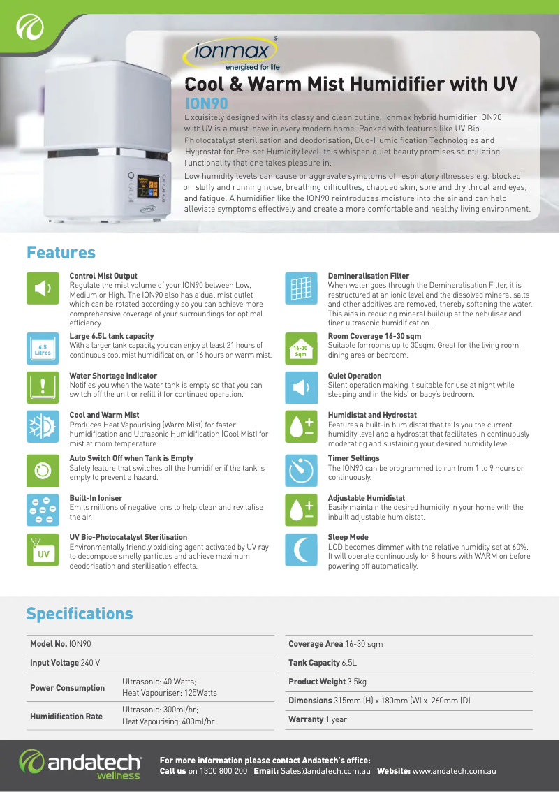 Imagen de la primera página del manual del dispositivo ION90