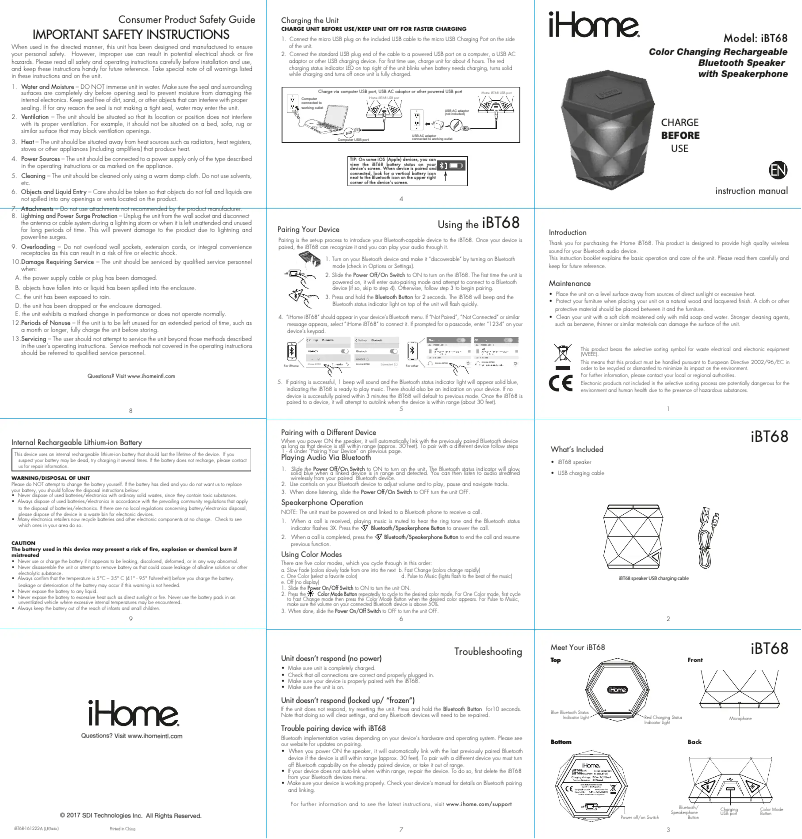 Página nº 1 - Manual de usuario iHome iBT68