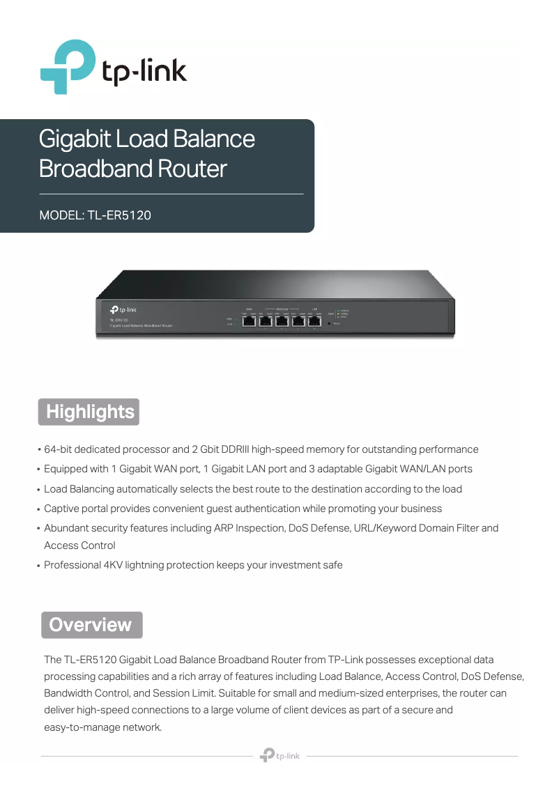 Página 1 del manual Ficha técnica TP-Link TL-ER5120