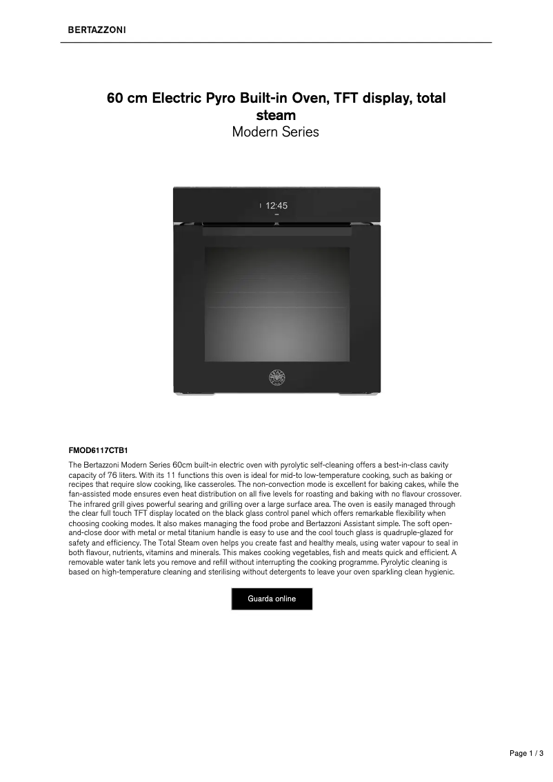Página 1 del manual Ficha técnica Bertazzoni FMOD6117CTB1