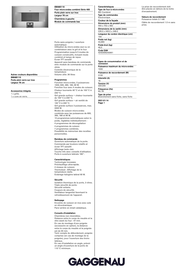 Imagen de la primera página del manual del dispositivo BM485110