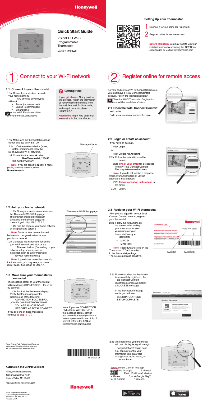 Página 1 del manual Manual de usuario Honeywell VisionPRO Wi-Fi TH8320