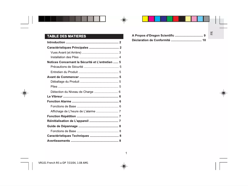 Página 1 del manual Manual de usuario Oregon Scientific VR101