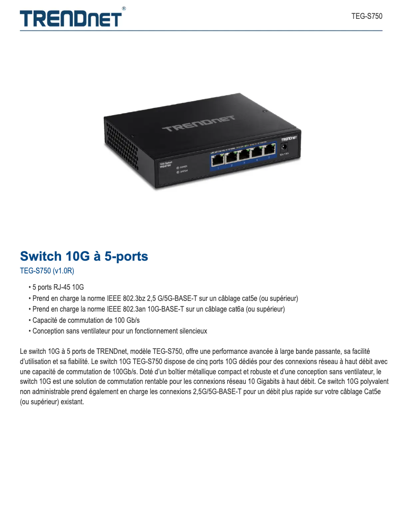 Página 1 del manual Ficha técnica TRENDnet TEG-S750