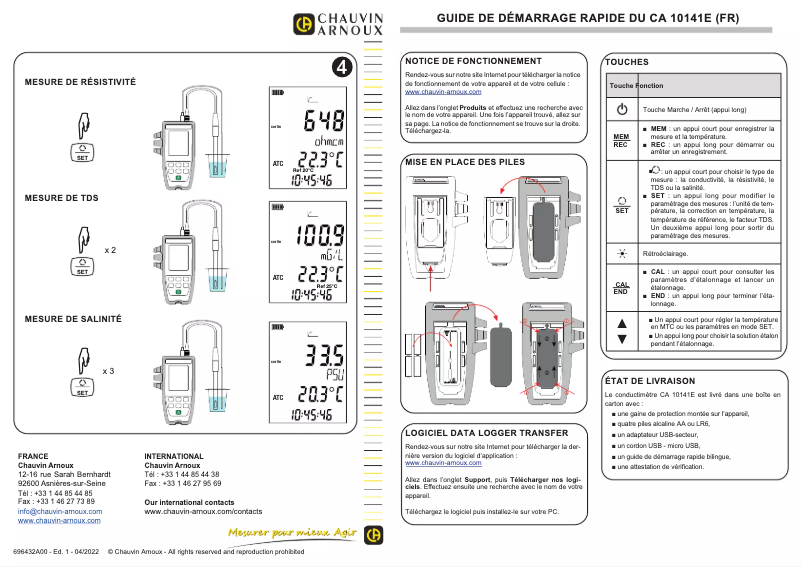 Página 1 del manual Guía de inicio rápido Chauvin Arnoux CA 10141E