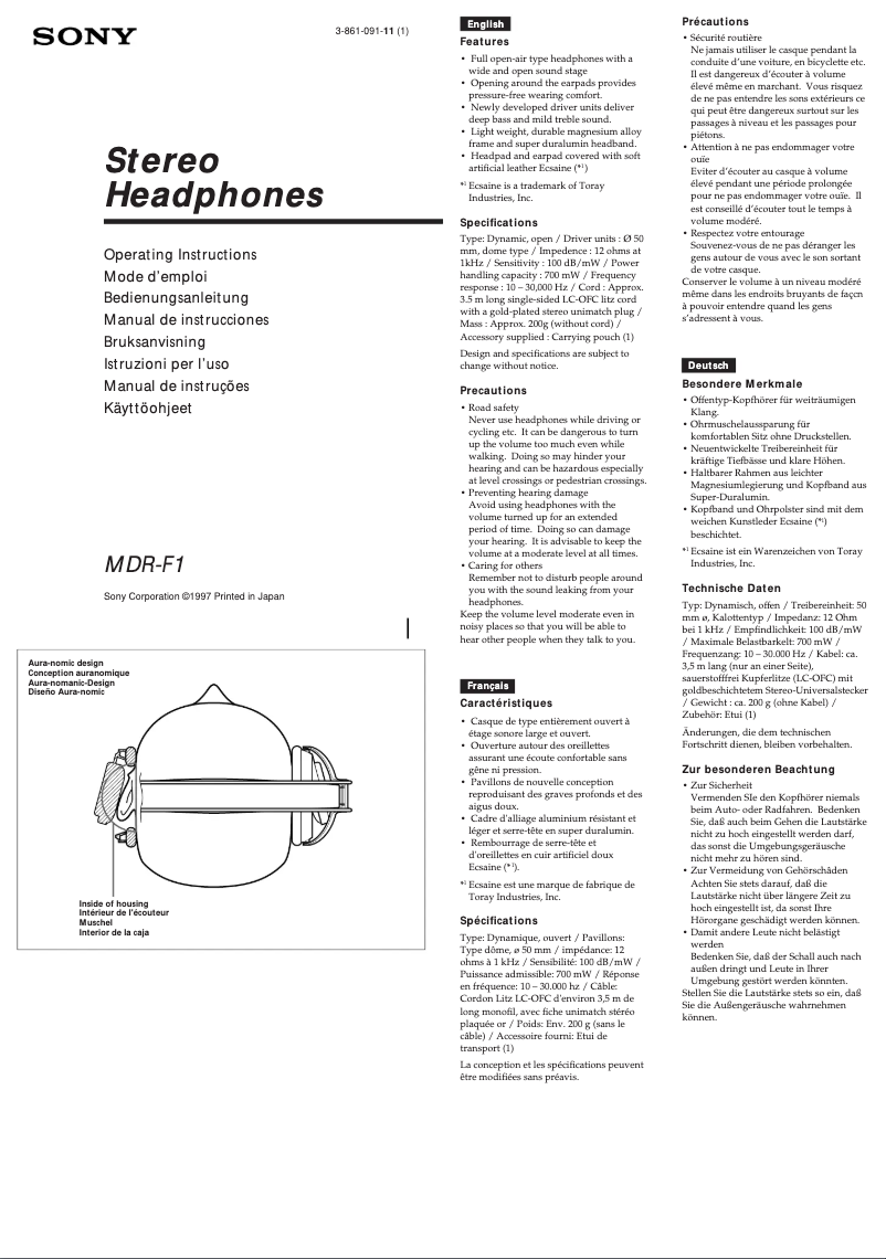 Imagen de la primera página del manual del dispositivo MDR-F1