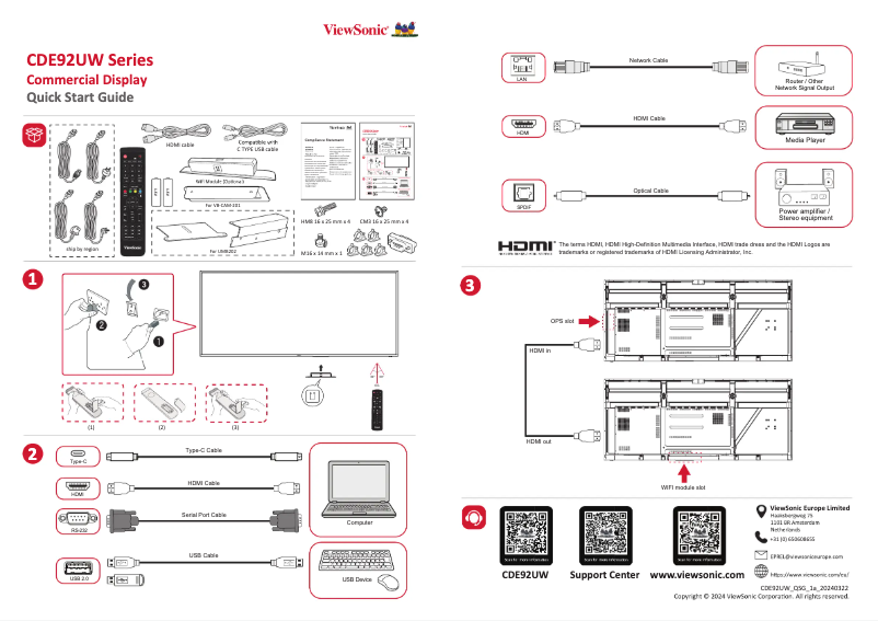 Página 1 del manual Guía de inicio rápido Viewsonic CDE92UW