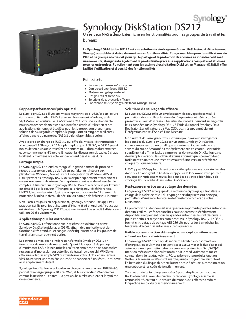 Imagen de la primera página del manual del dispositivo DiskStation DS212