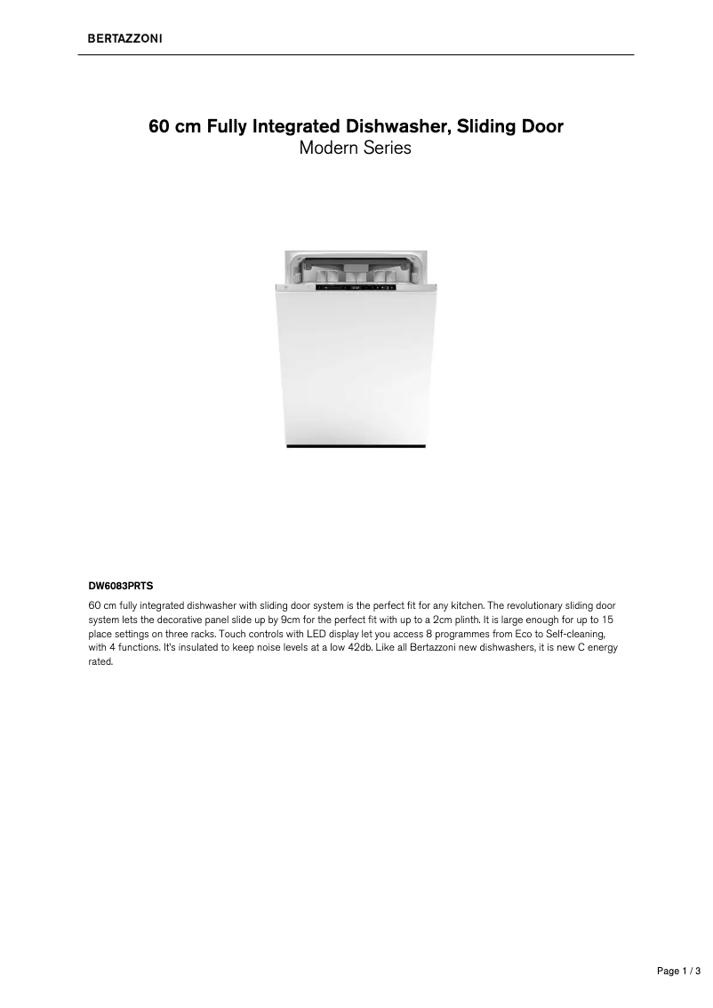 Página 1 del manual Ficha técnica Bertazzoni DW6083PRTS
