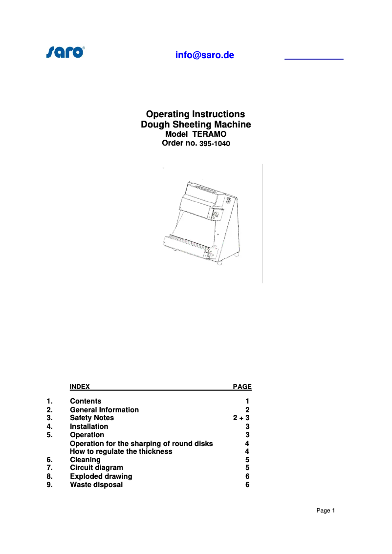 Página nº 1 - Manual de usuario Saro TERAMO 1 395-1040