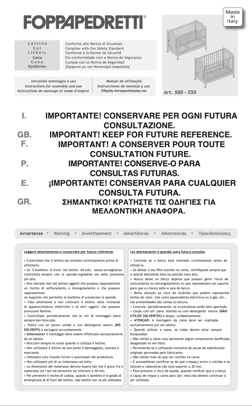Página 1 del manual Manual de usuario Foppapedretti Lettino Teddy Love 500