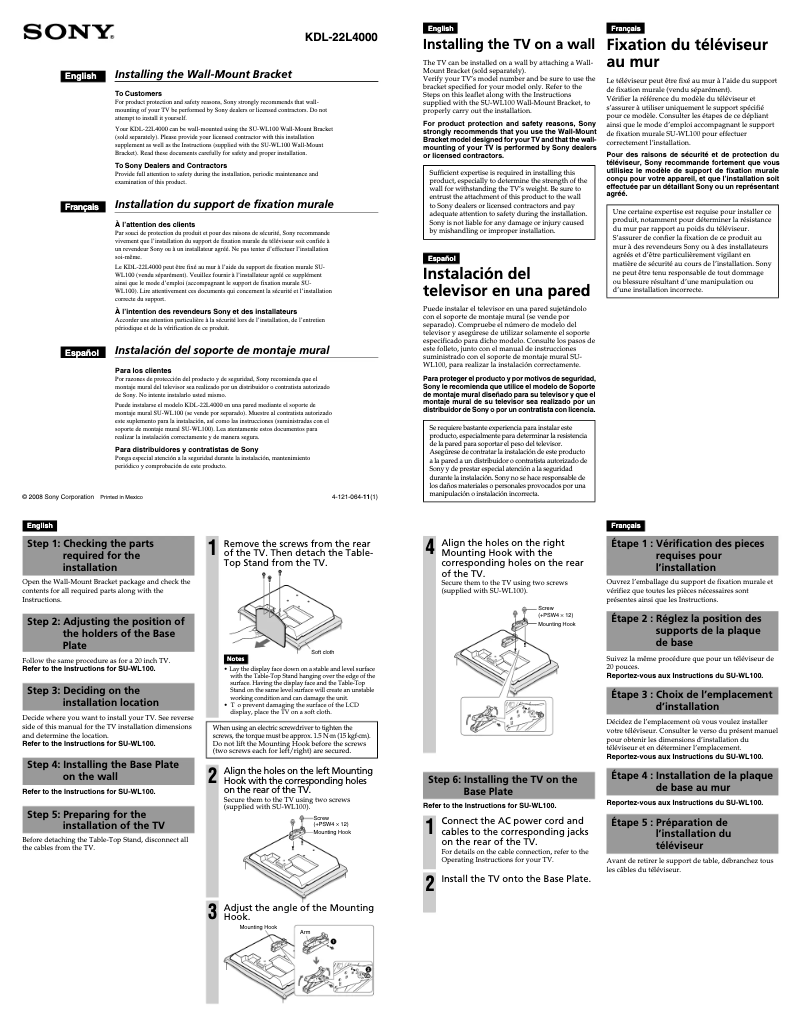 Página 1 del manual Manual de usuario Sony Bravia KDL-22L4000