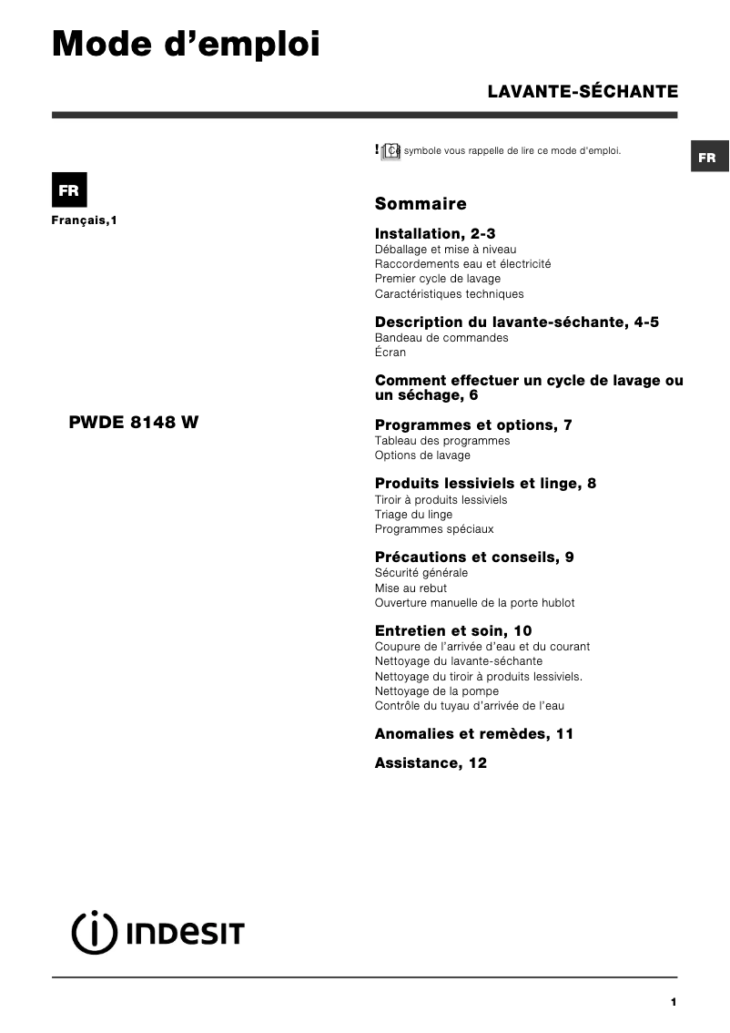 Imagen de la primera página del manual del dispositivo PWDE 8148 W (FR)