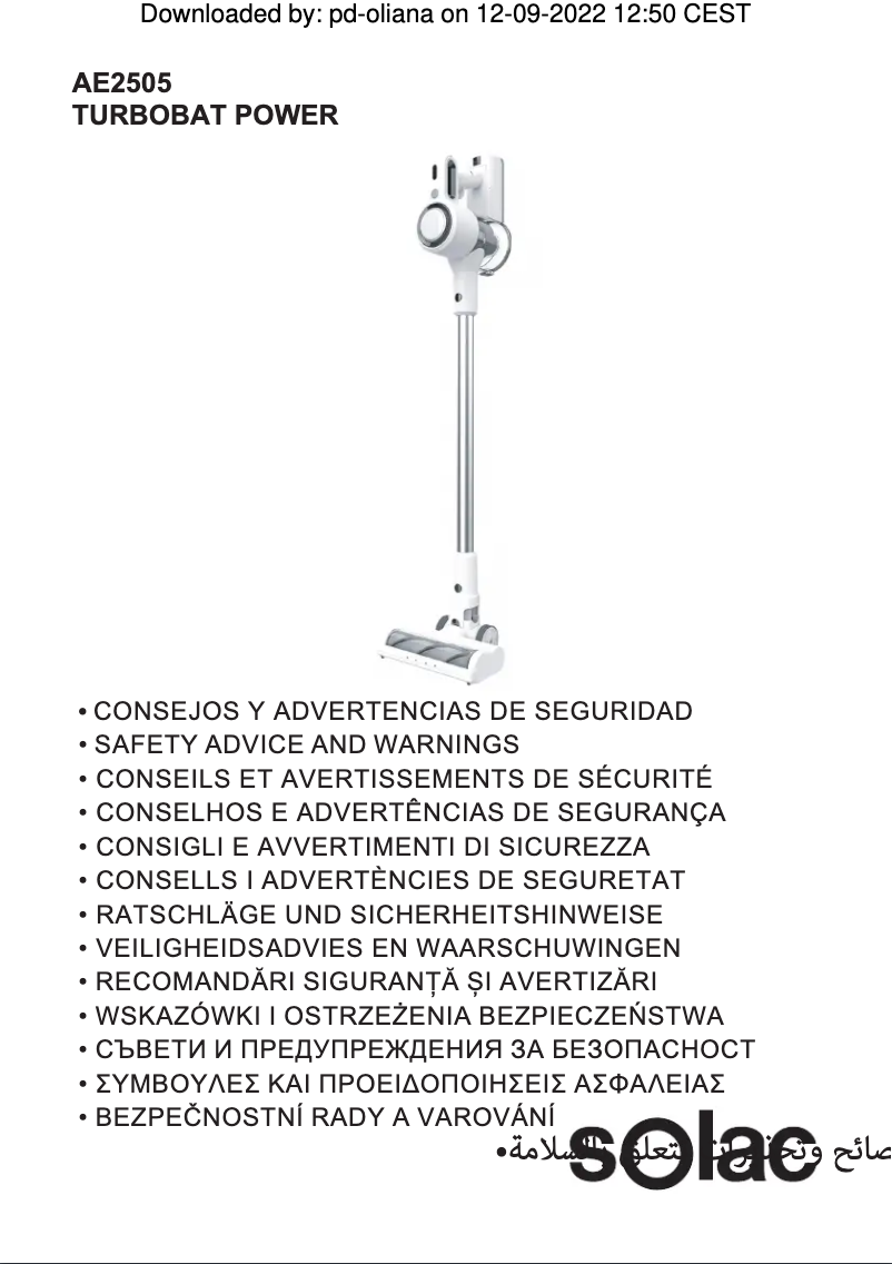 Página 1 del manual Instrucciones de seguridad Solac Turbobat Power AE2505
