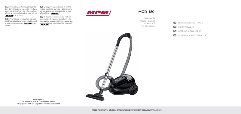 Imagen de la primera página del manual del dispositivo MOD-180