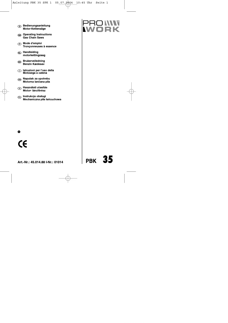 Página 1 del manual Manual de usuario Prowork PBK 35