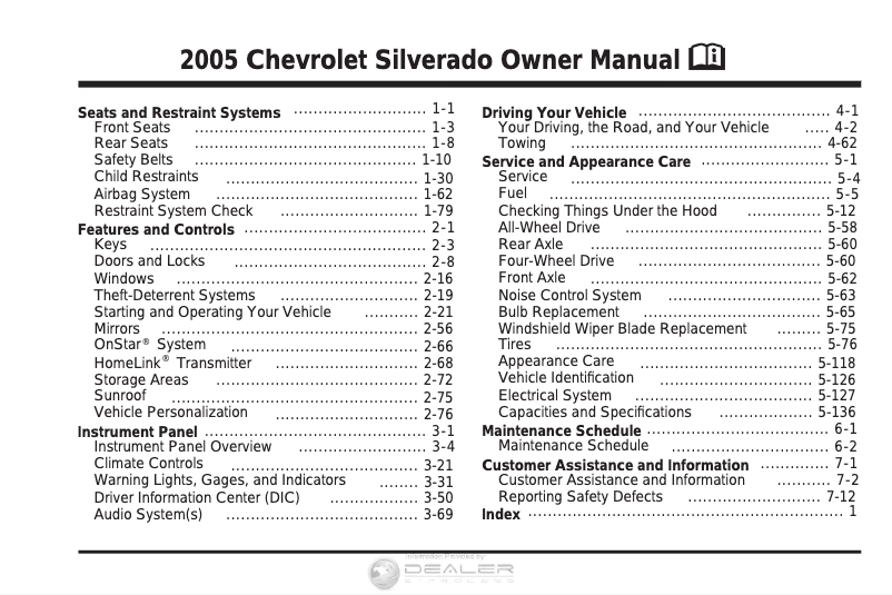Imagen de la primera página del manual del dispositivo Silverado 1500 (2005)